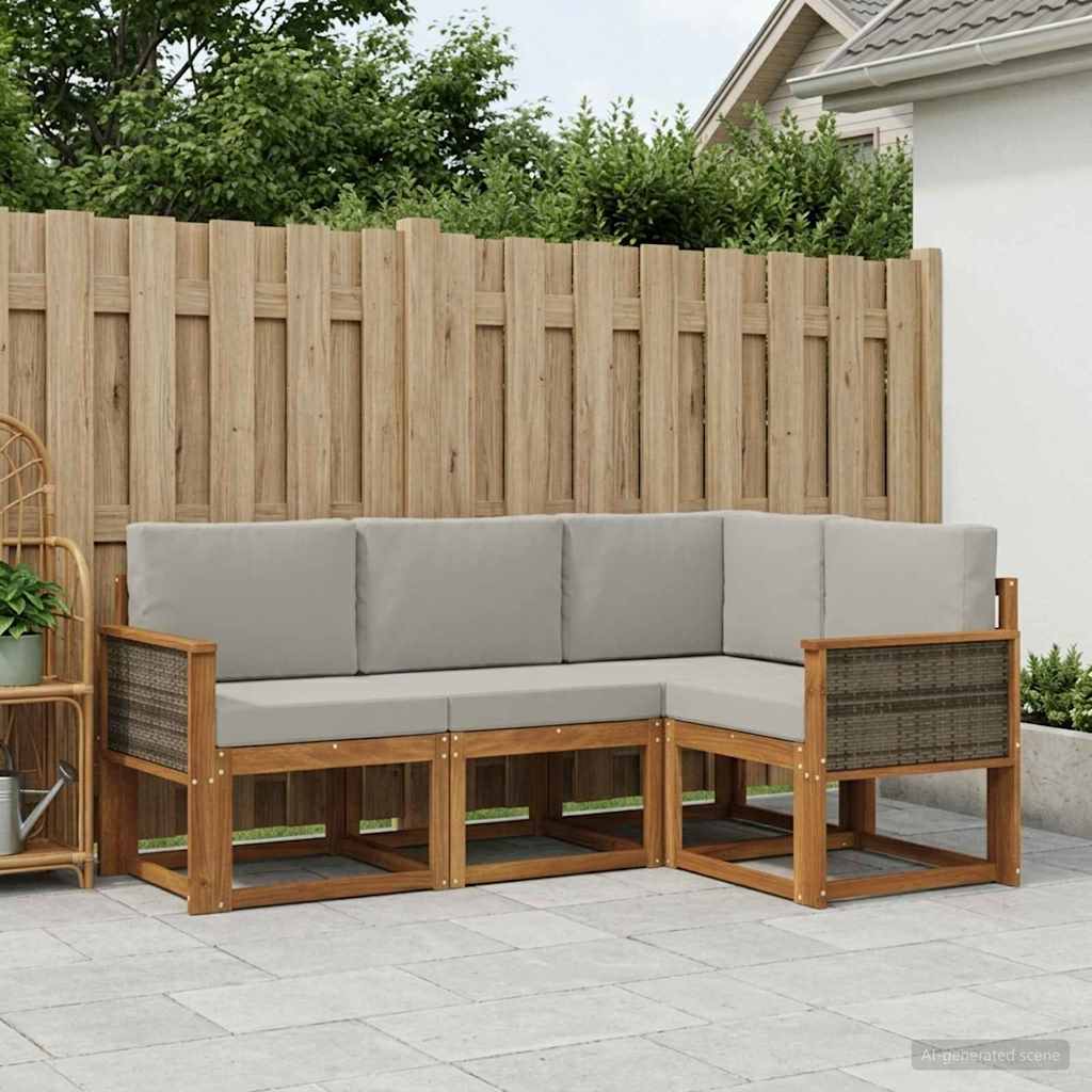 Outdoor-Sofagarnitur 4 stk. Natürlich und Hellgrau Polyester