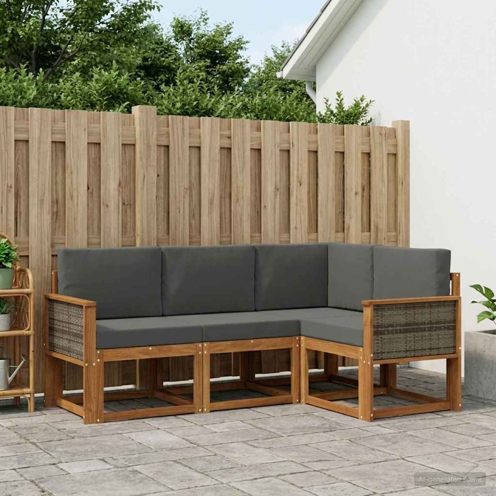 Outdoor-Sofagarnitur 4 stk. Natur und Anthrazit Polyester