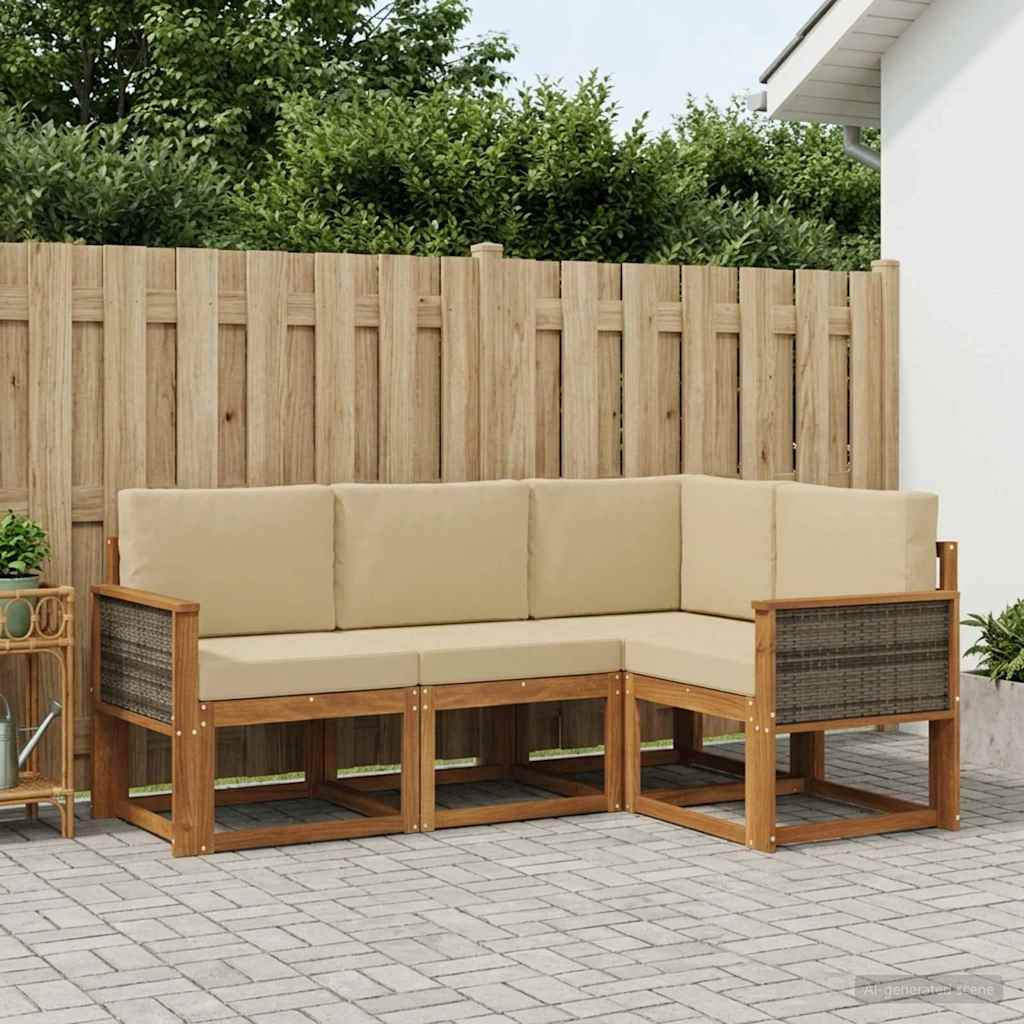 Outdoor-Sofagarnitur 4 stk. Natur und Beige Polyester