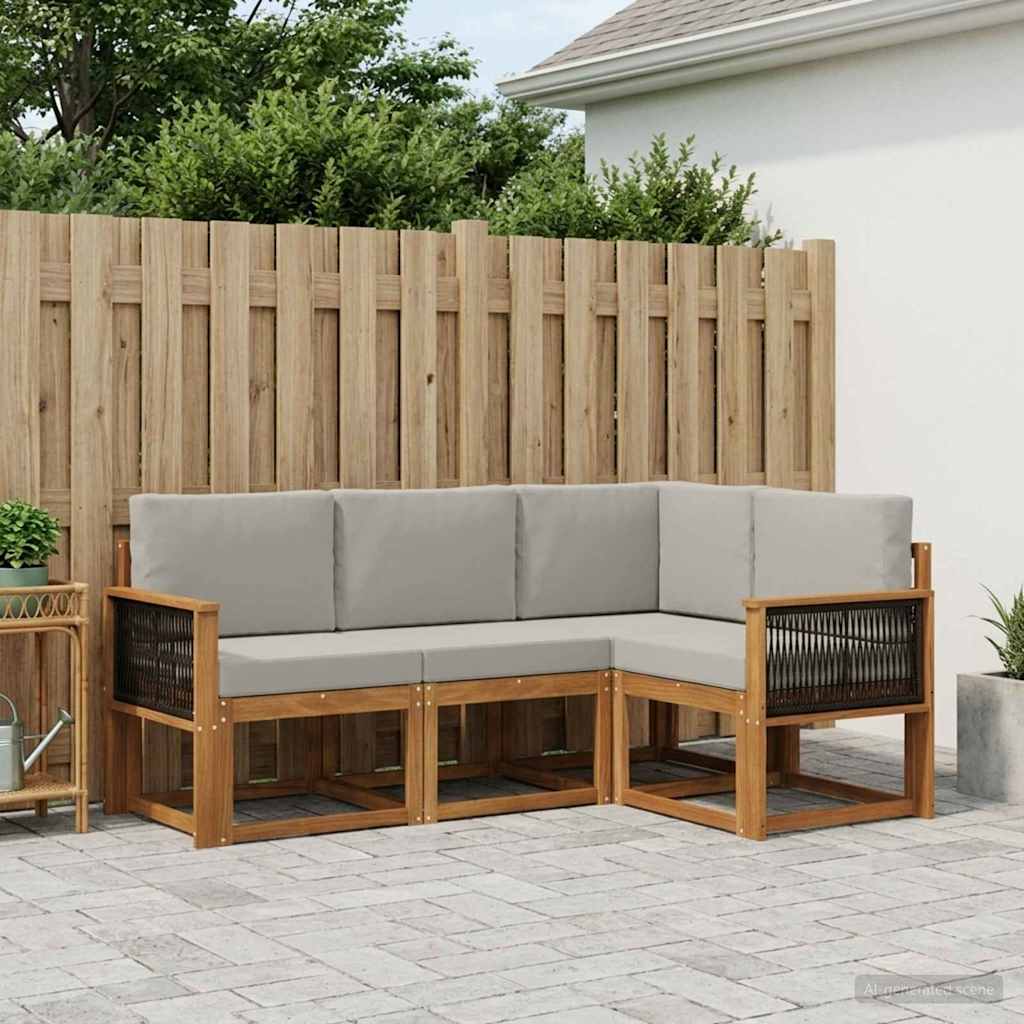 Outdoor-Sofagarnitur 4 stk. Natürlich und Hellgrau Polyester