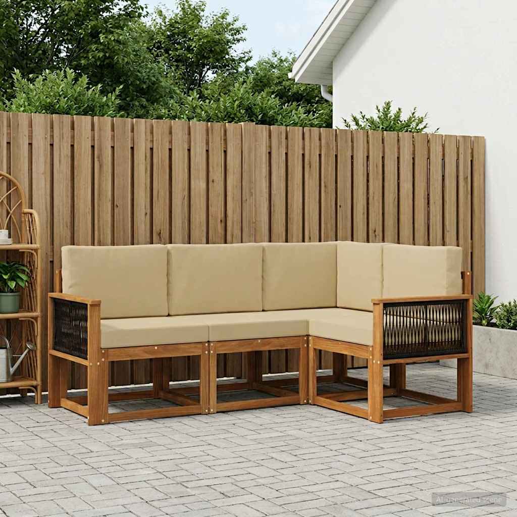Outdoor-Sofagarnitur 4 stk. Natur und Beige Polyester