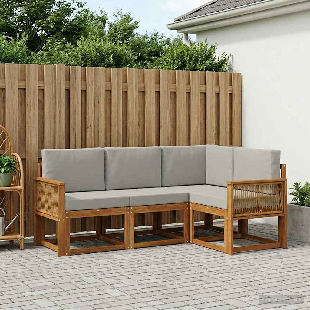 Outdoor-Sofagarnitur 4 stk. Natürlich und Hellgrau Polyester