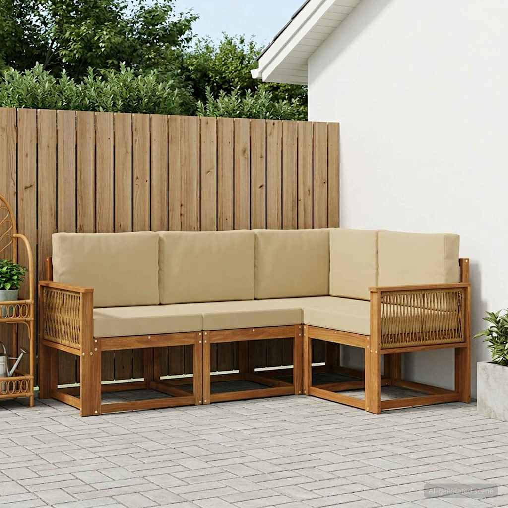 Outdoor-Sofagarnitur 4 stk. Natur und Beige Polyester