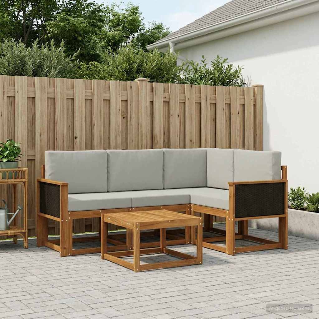 Outdoor-Sofagarnitur 5 stk. Natürlich und Hellgrau Polyester