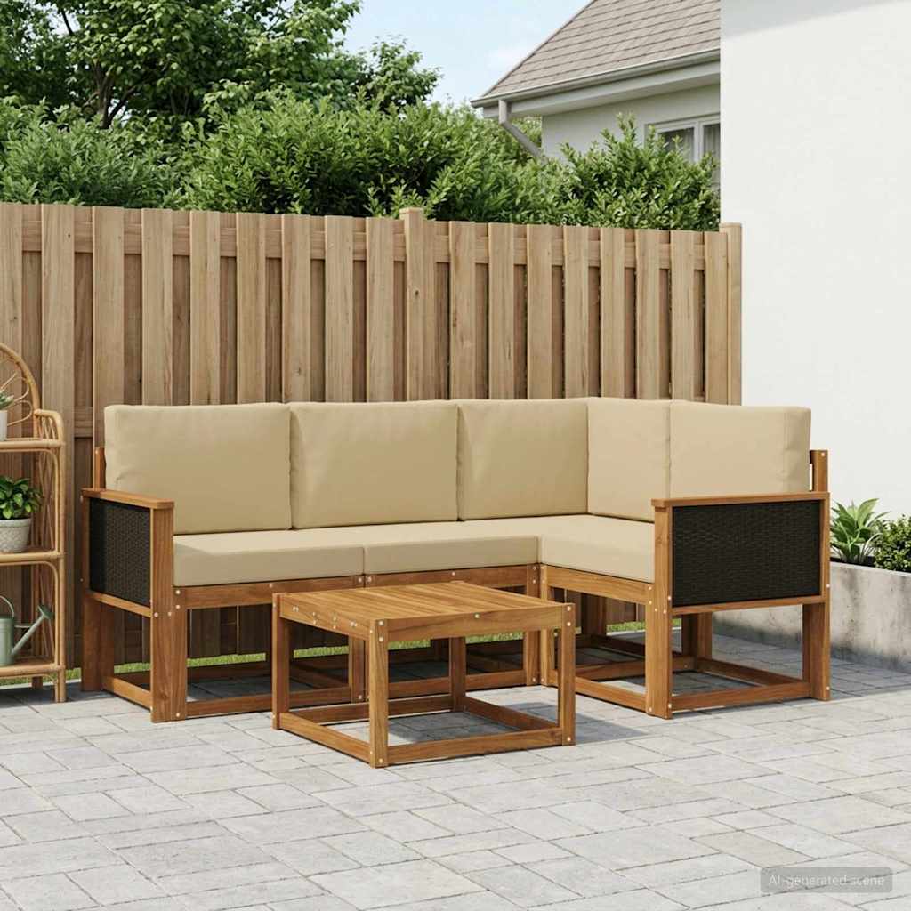 Outdoor-Sofagarnitur 5 stk. Natur und Beige Polyester