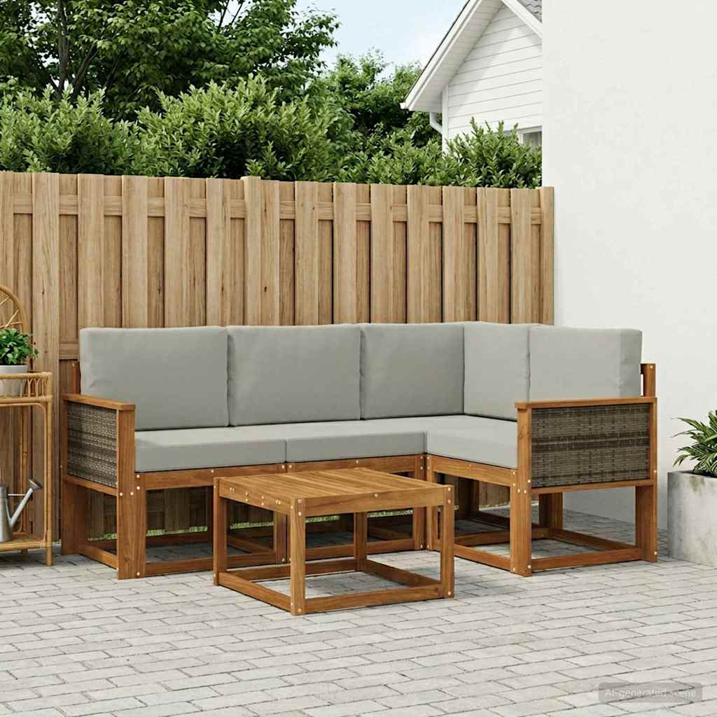 Outdoor-Sofagarnitur 5 stk. Natürlich und Hellgrau Polyester