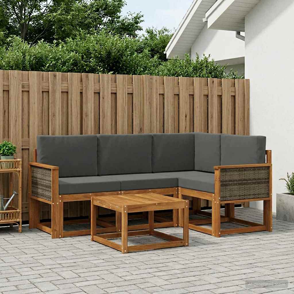 Outdoor-Sofagarnitur 5 stk. Natur und Anthrazit Polyester