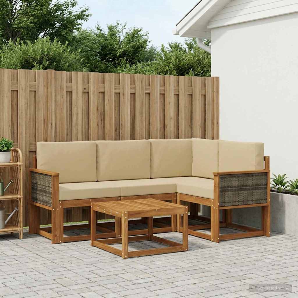 Outdoor-Sofagarnitur 5 stk. Natur und Beige Polyester