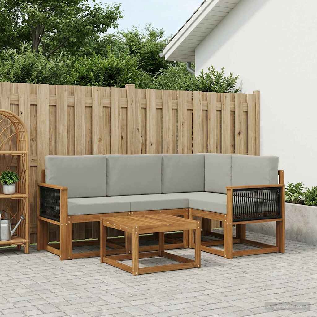 Outdoor-Sofagarnitur 5 stk. Natürlich und Hellgrau Polyester