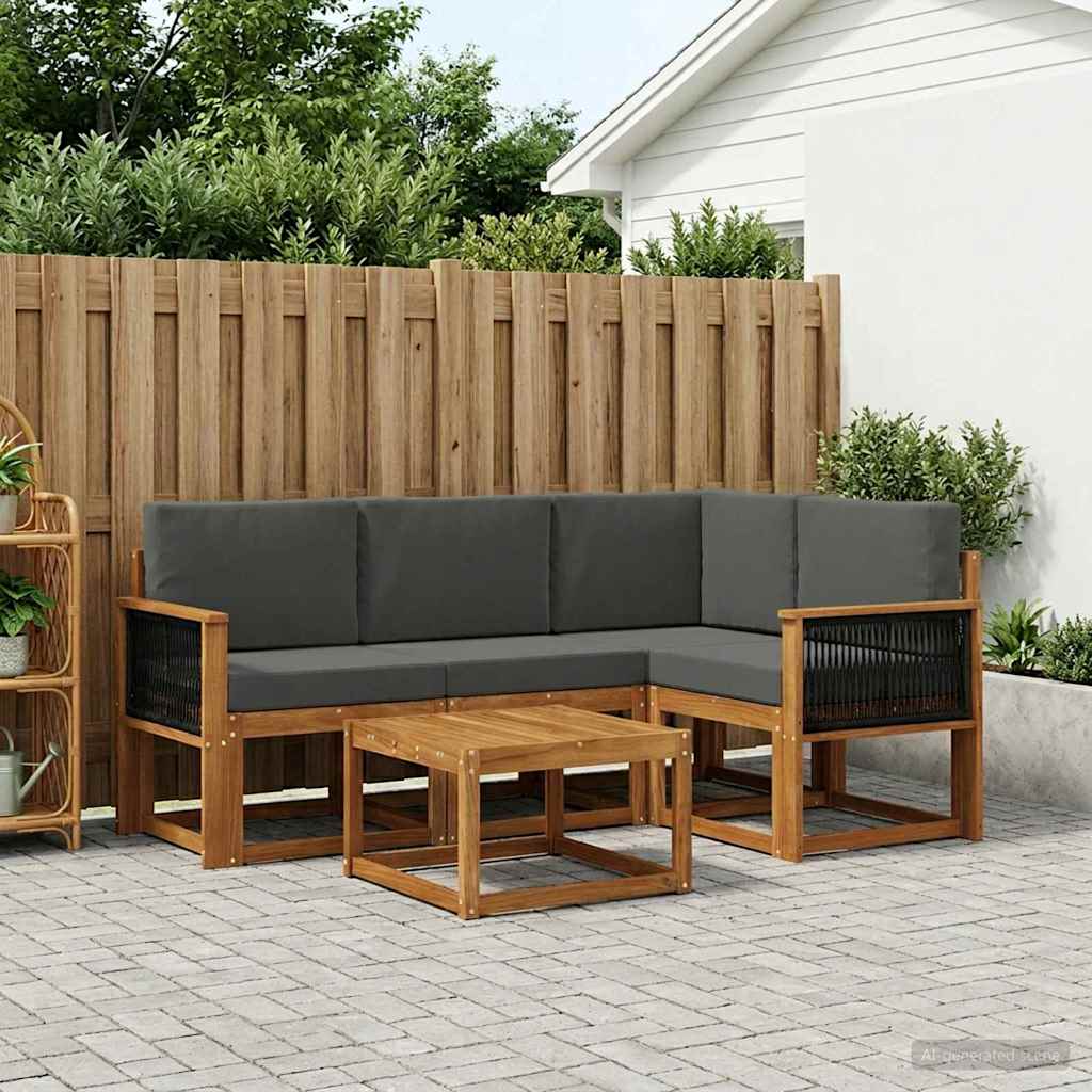 Outdoor-Sofagarnitur 5 stk. Natur und Anthrazit Polyester
