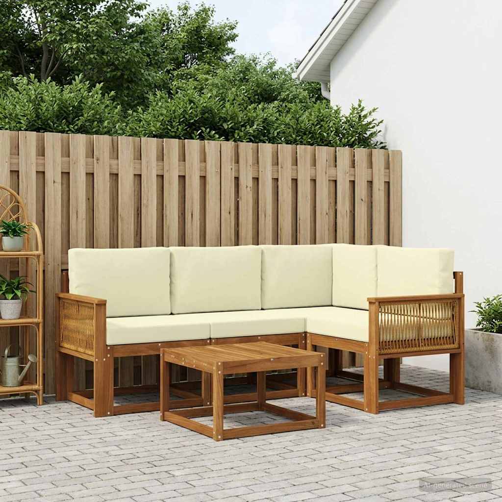 Outdoor-Sofagarnitur 5 stk. Natur und Creme Polyester