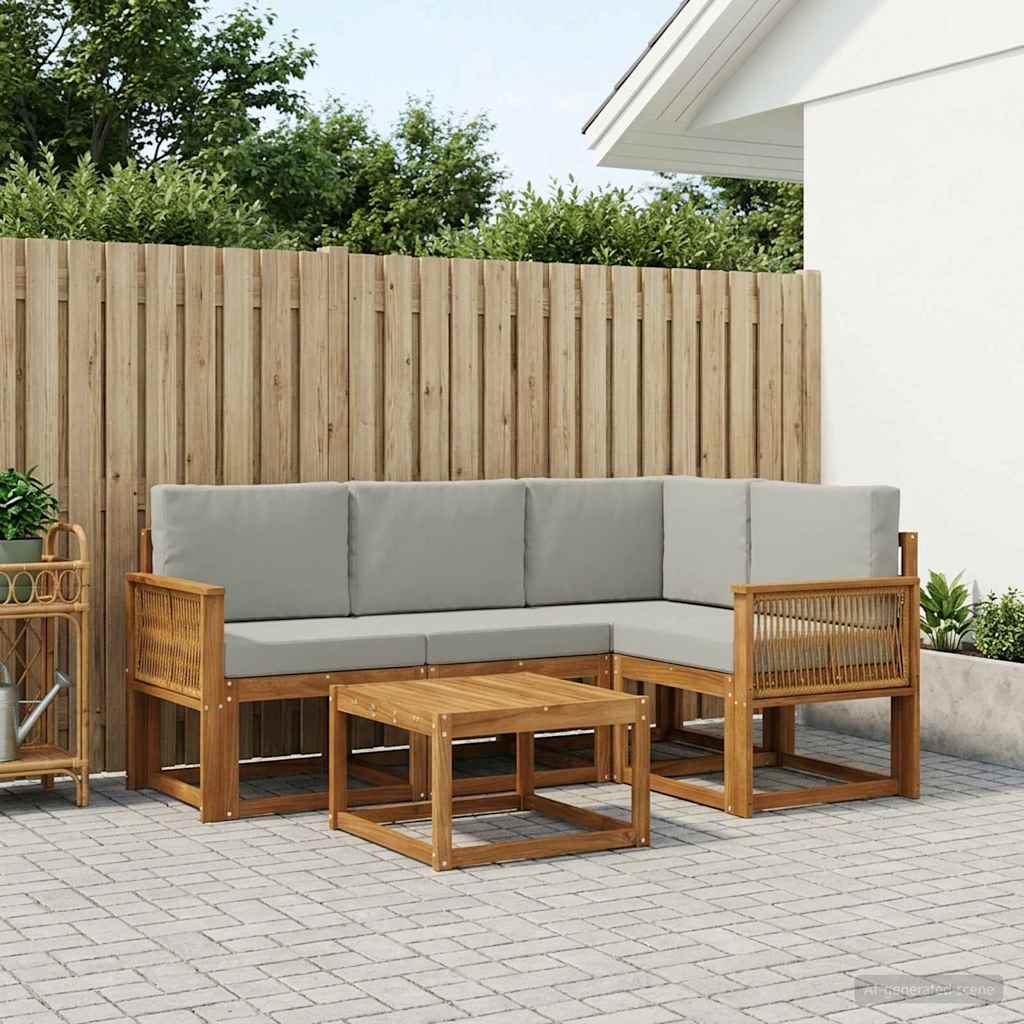 Outdoor-Sofagarnitur 5 stk. Natürlich und Hellgrau Polyester