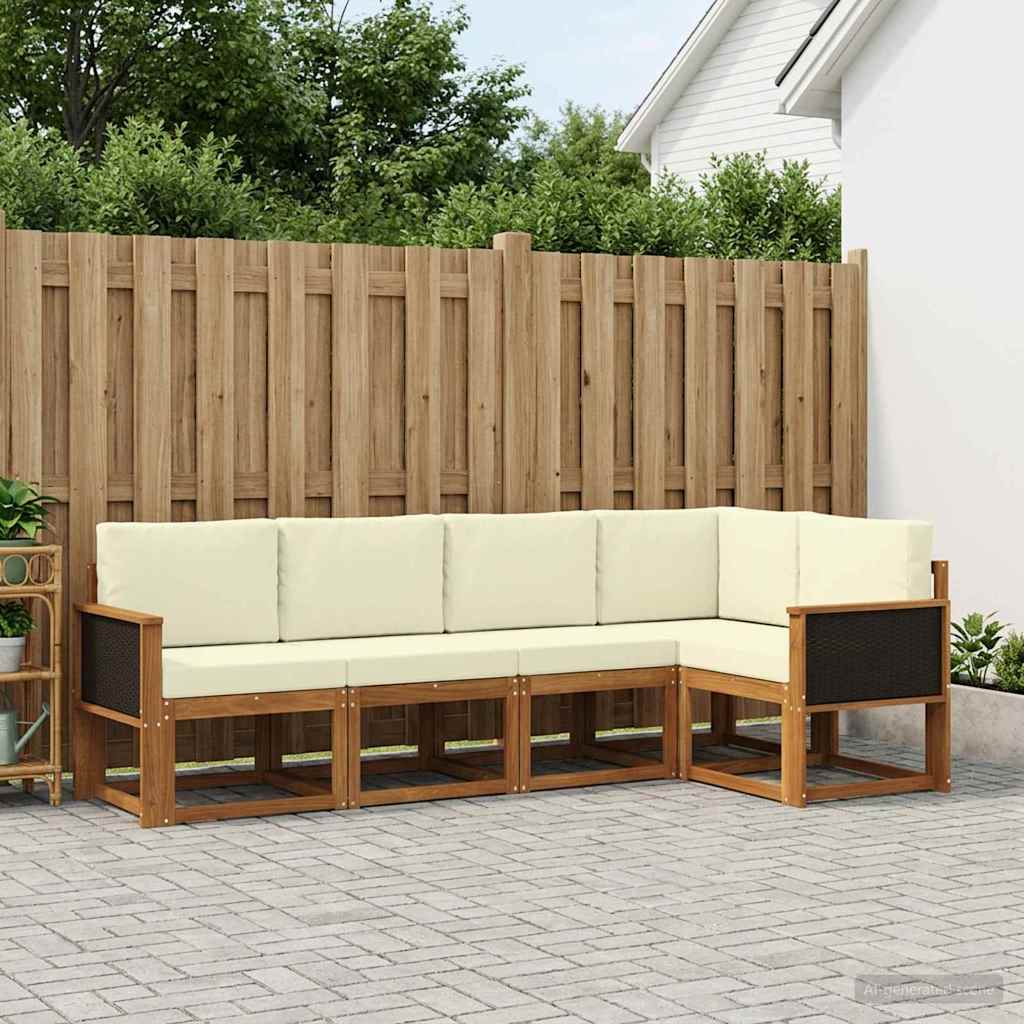 Outdoor-Sofagarnitur 5 stk. Natur und Creme Polyester