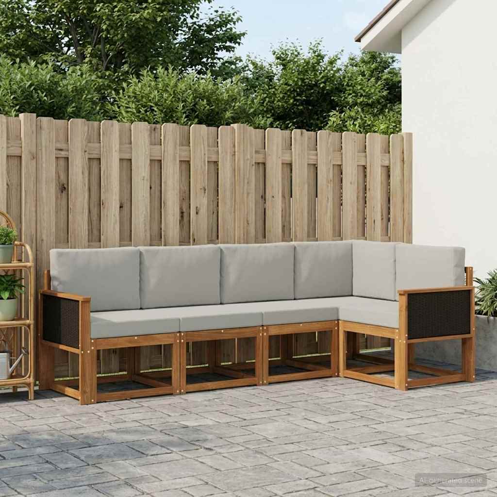 Outdoor-Sofagarnitur 5 stk. Natürlich und Hellgrau Polyester