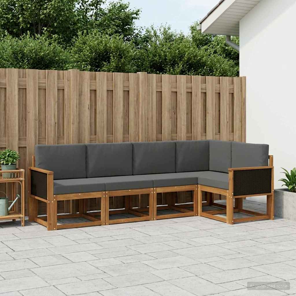 Outdoor-Sofagarnitur 5 stk. Natur und Anthrazit Polyester