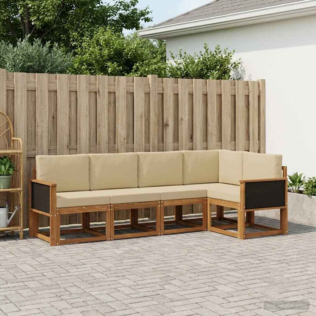 Outdoor-Sofagarnitur 5 stk. Natur und Beige Polyester