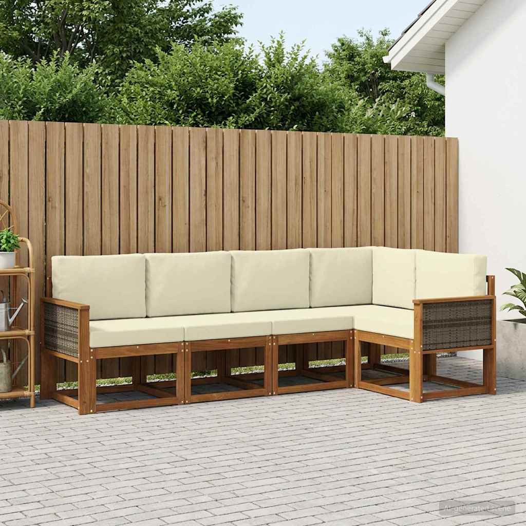 Outdoor-Sofagarnitur 5 stk. Natur und Creme Polyester