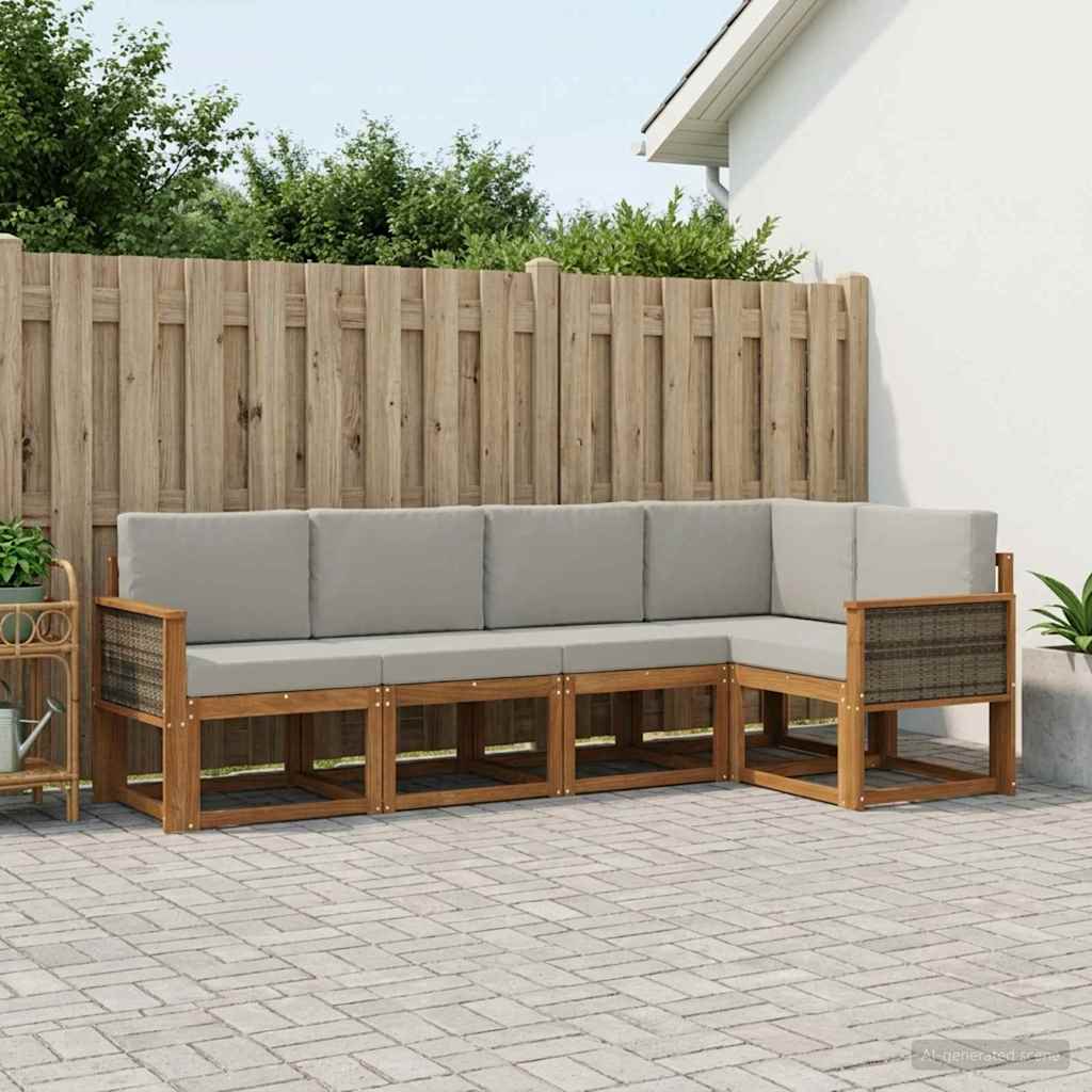 Outdoor-Sofagarnitur 5 stk. Natürlich und Hellgrau Polyester