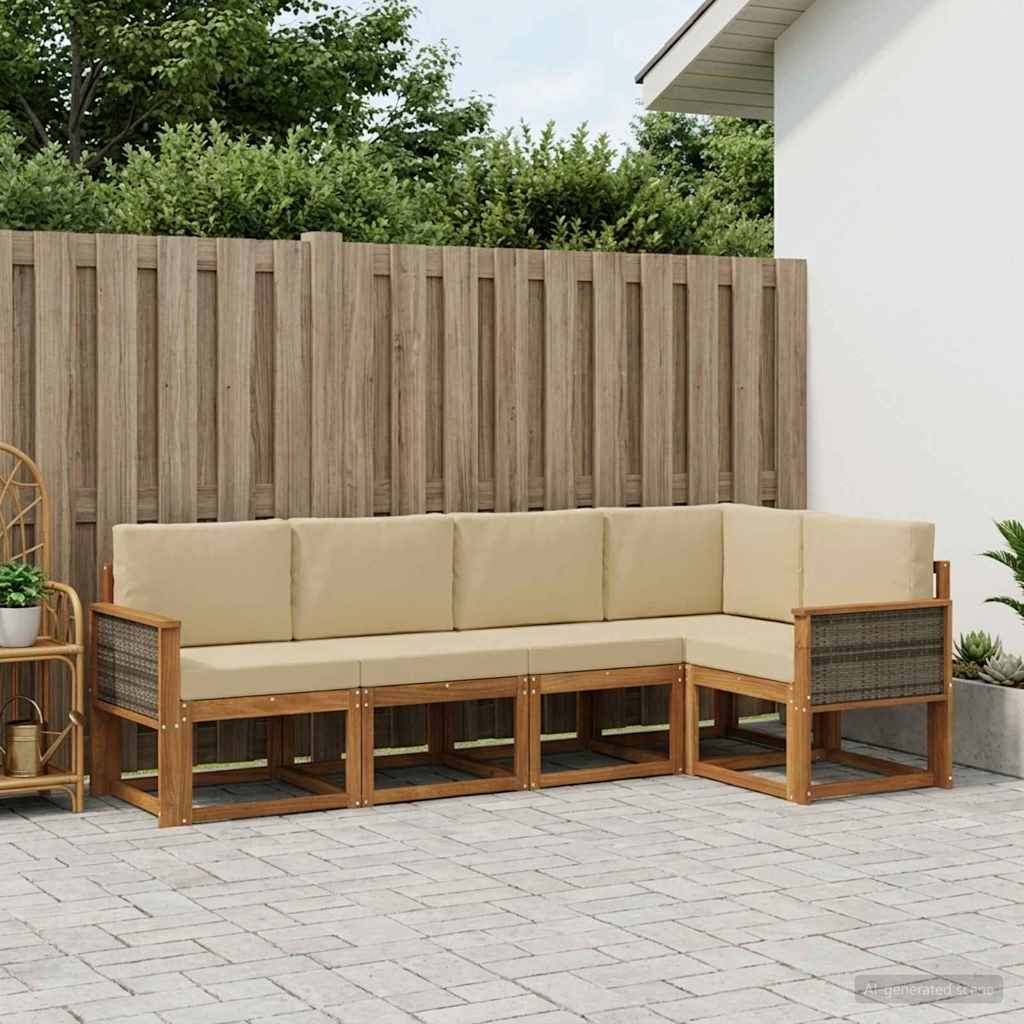 Outdoor-Sofagarnitur 5 stk. Natur und Beige Polyester