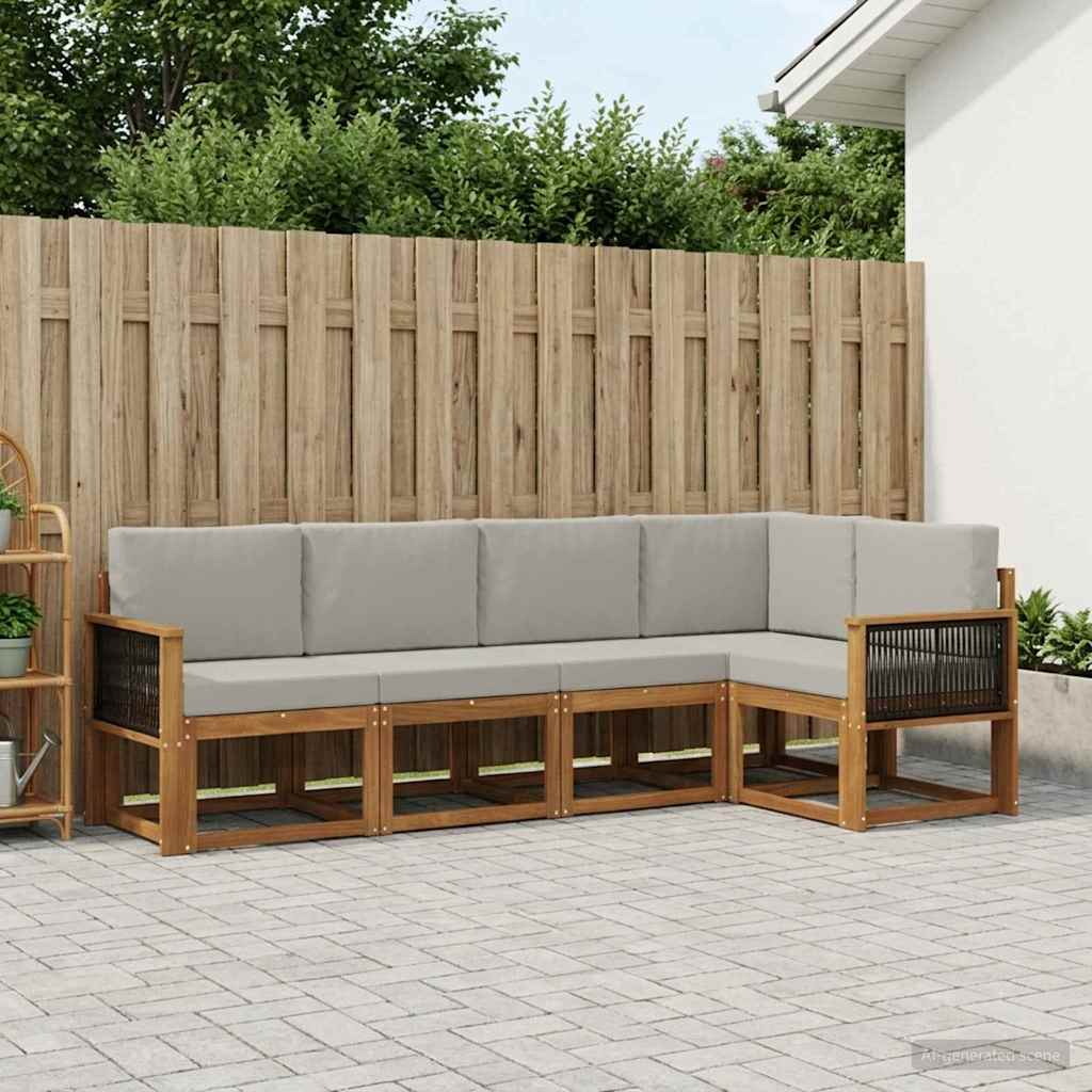 Outdoor-Sofagarnitur 5 stk. Natürlich und Hellgrau Polyester