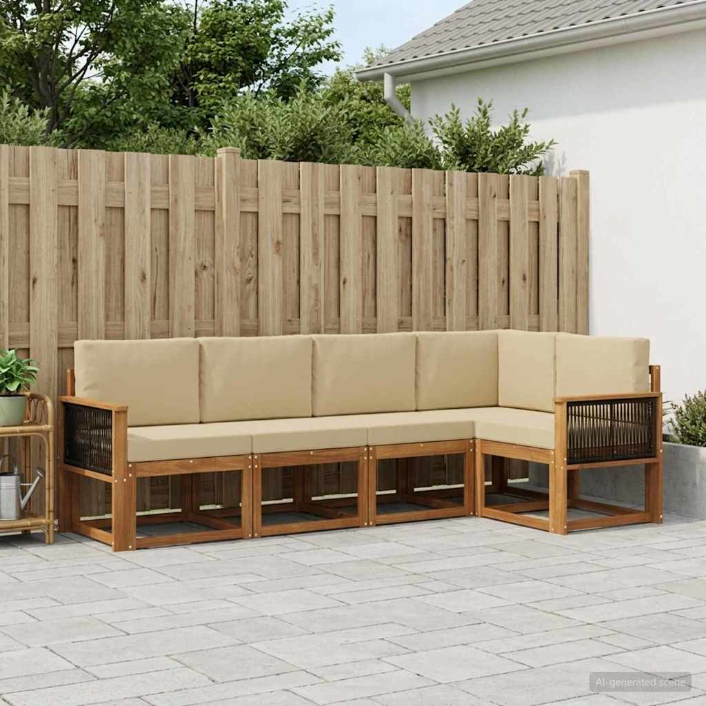 Outdoor-Sofagarnitur 5 stk. Natur und Beige Polyester