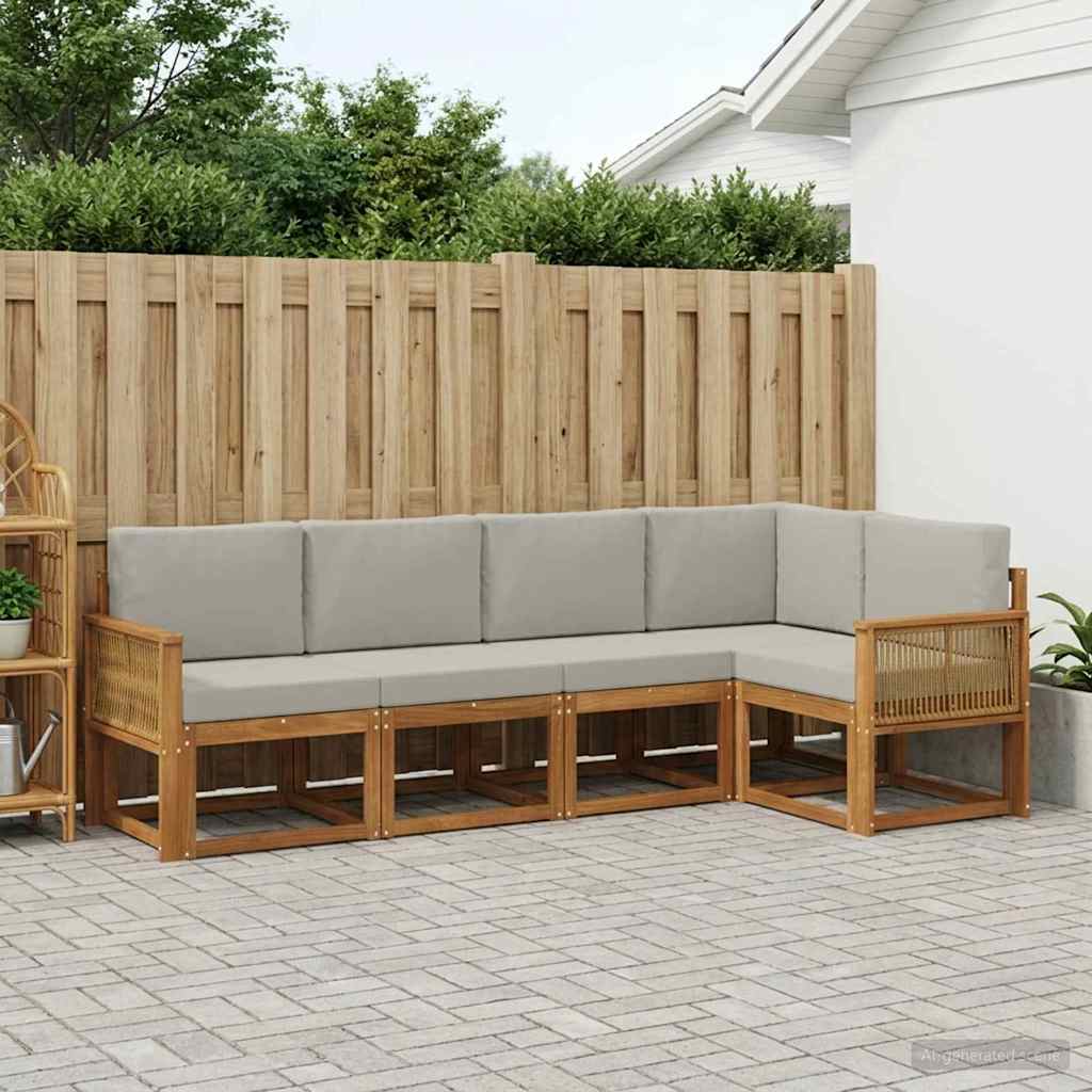 Outdoor-Sofagarnitur 5 stk. Natürlich und Hellgrau Polyester