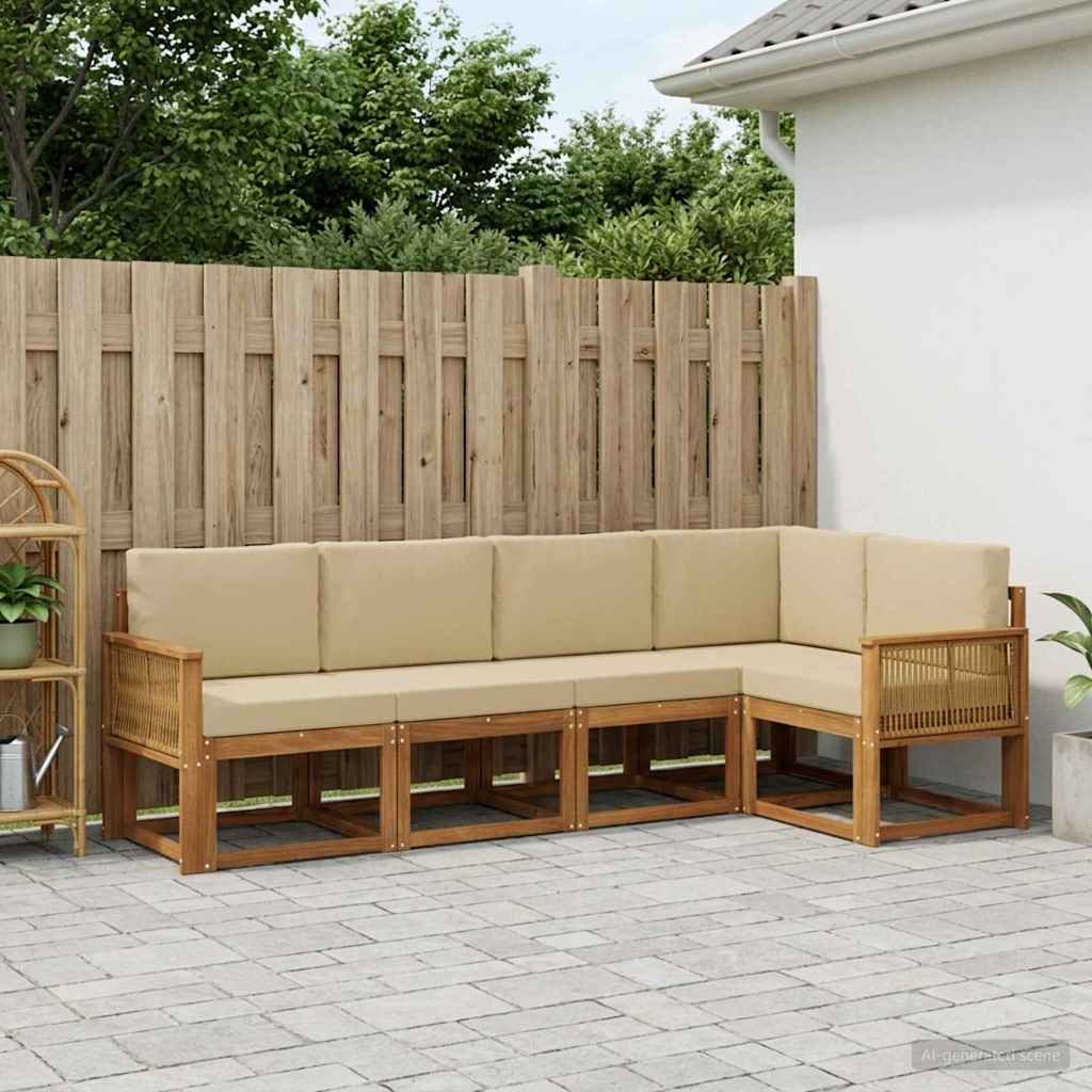 Outdoor-Sofagarnitur 5 stk. Natur und Beige Polyester