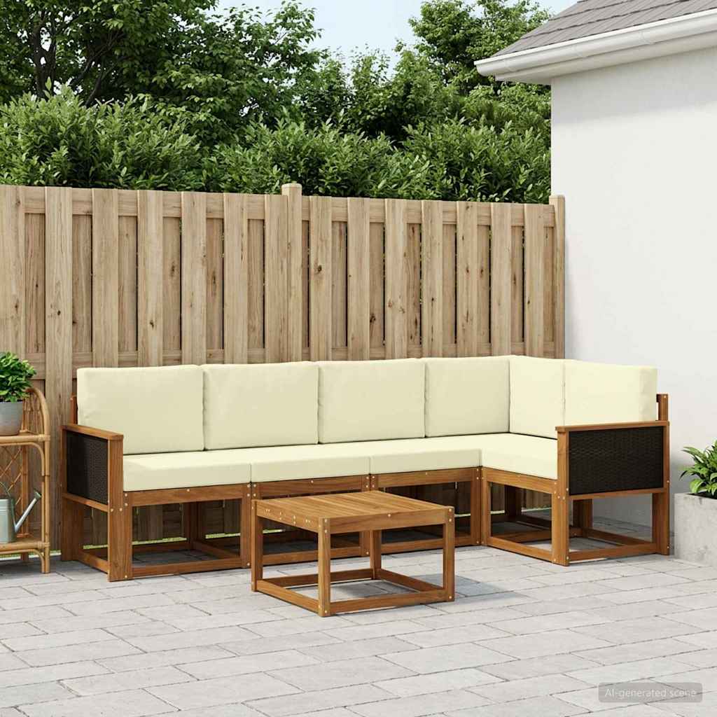 Outdoor-Sofagarnitur 6 stk. Natur und Creme Massivholz Akazie