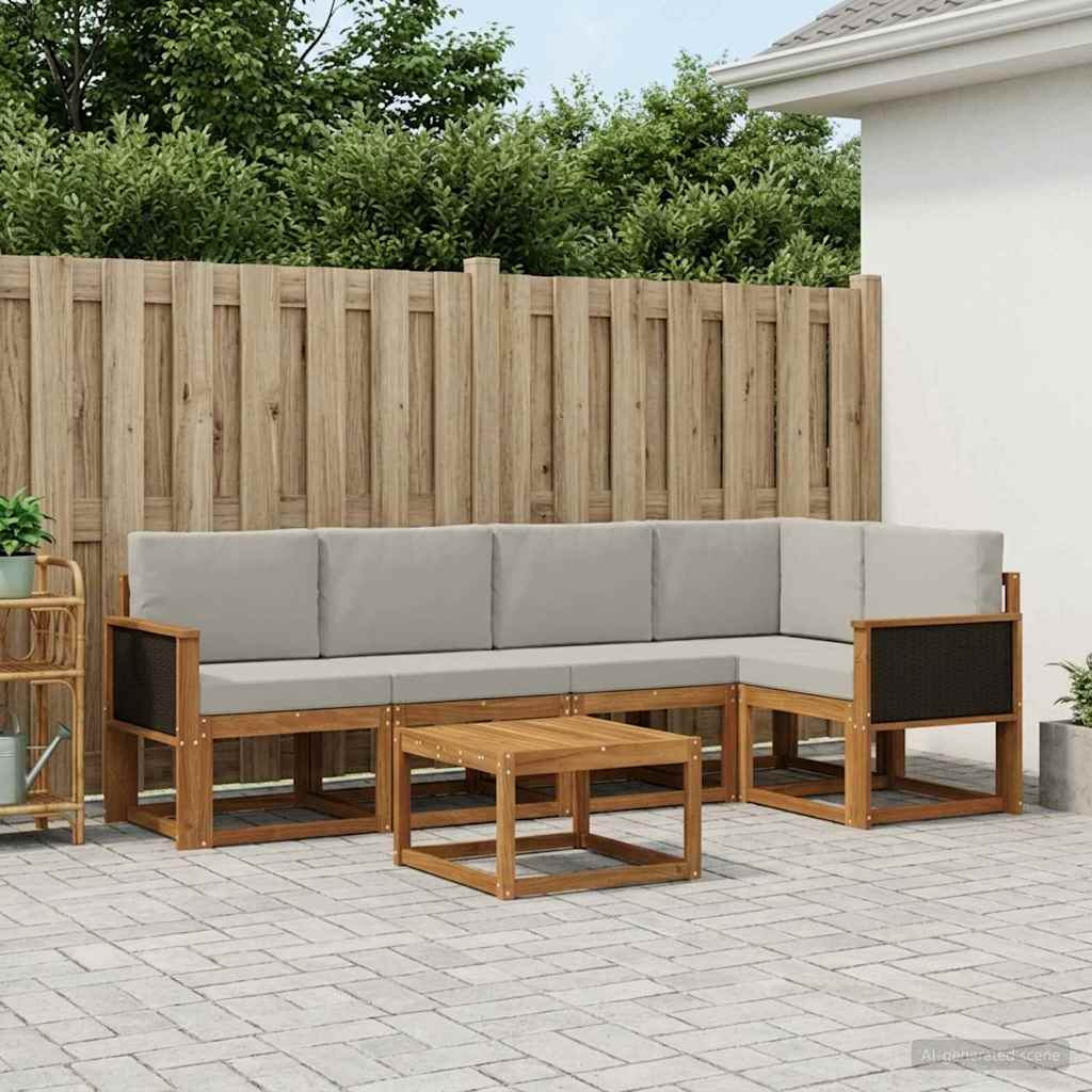 Outdoor-Sofagarnitur 6 stk. Natürlich und Hellgrau
