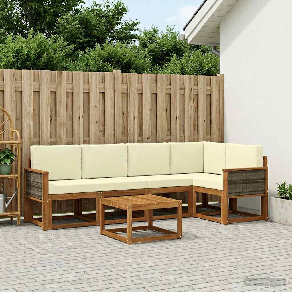 Outdoor-Sofagarnitur 6 stk. Natur und Creme Massivholz Akazie