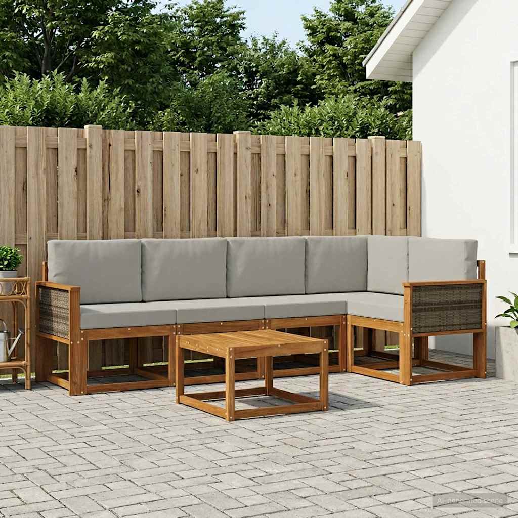 Outdoor-Sofagarnitur 6 stk. Natürlich und Hellgrau