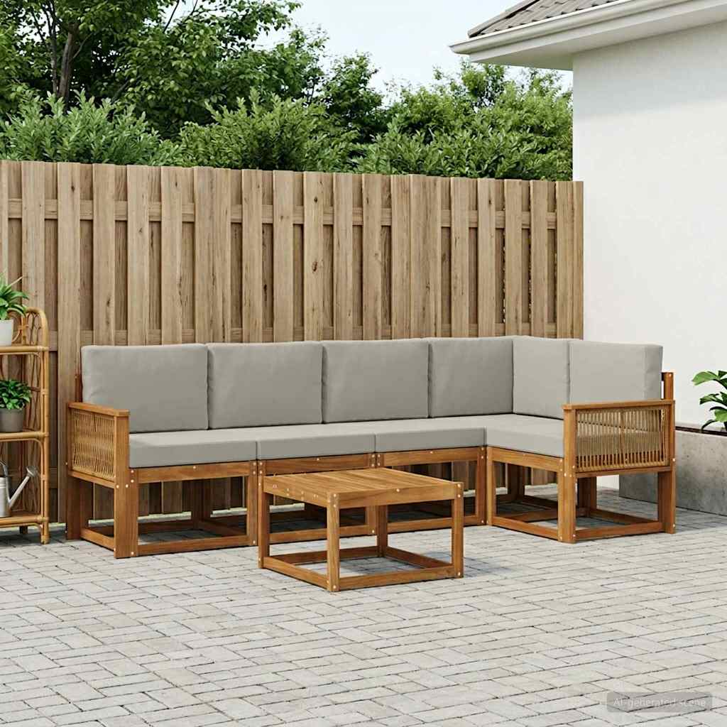 Outdoor-Sofagarnitur 6 stk. Natürlich und Hellgrau