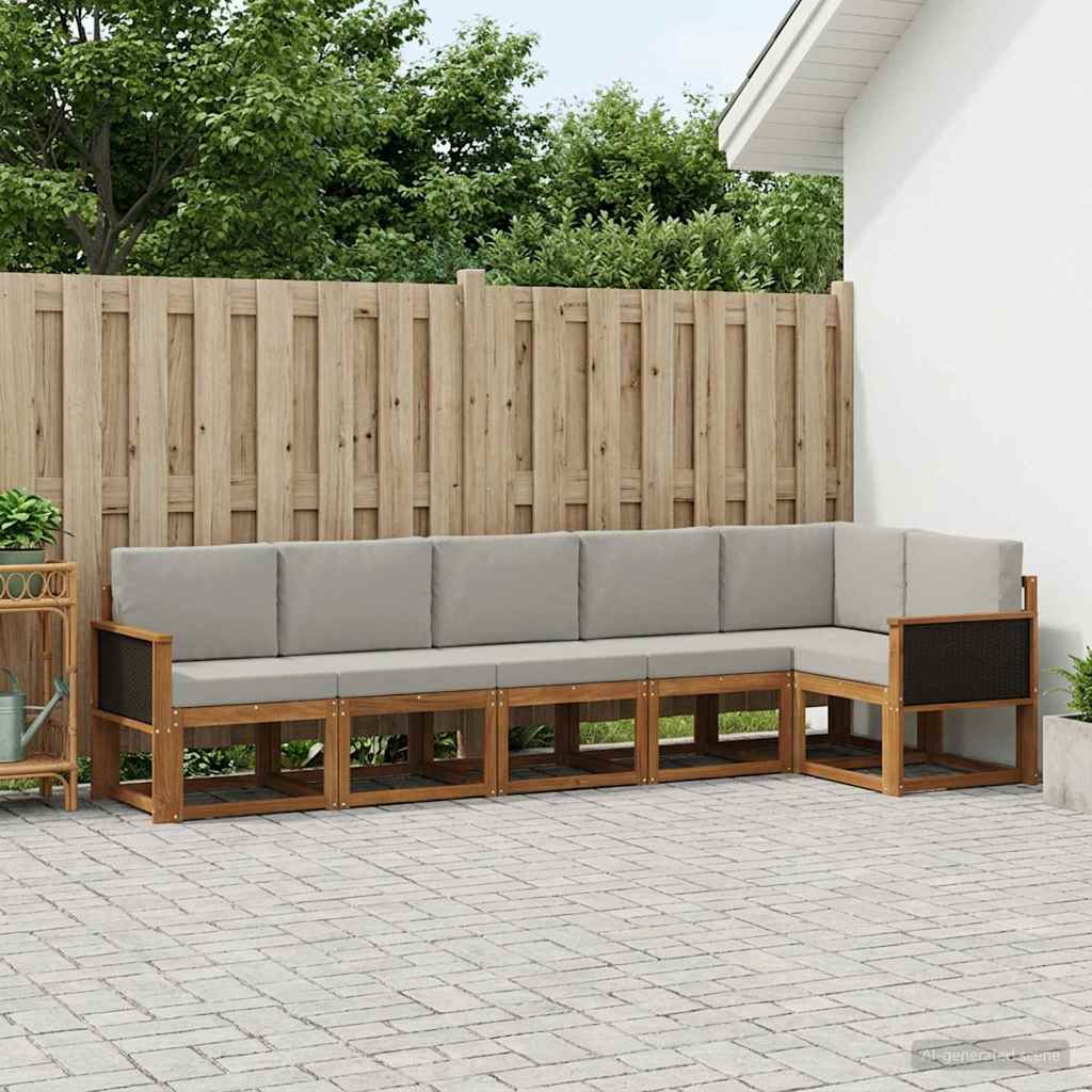 Outdoor-Sofagarnitur 6 stk. Natürlich und Hellgrau Polyester
