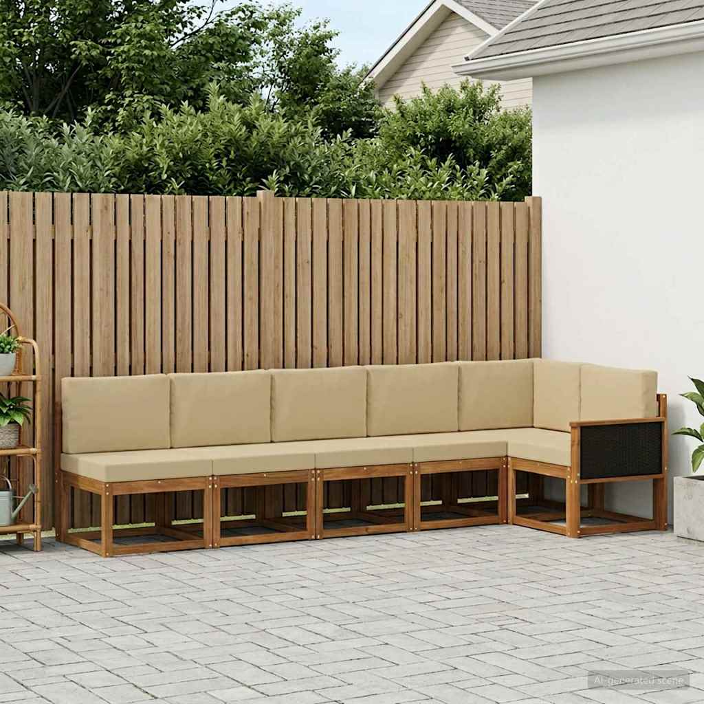 Outdoor-Sofagarnitur 6 stk. Natur und Beige Polyester
