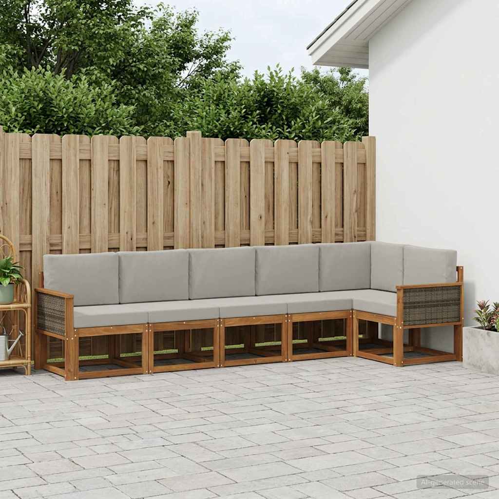 Outdoor-Sofagarnitur 6 stk. Natürlich und Hellgrau Polyester
