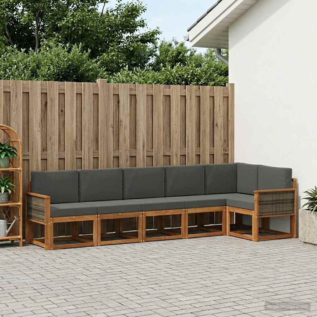Outdoor-Sofagarnitur 6 stk. Natur und Anthrazit Polyester