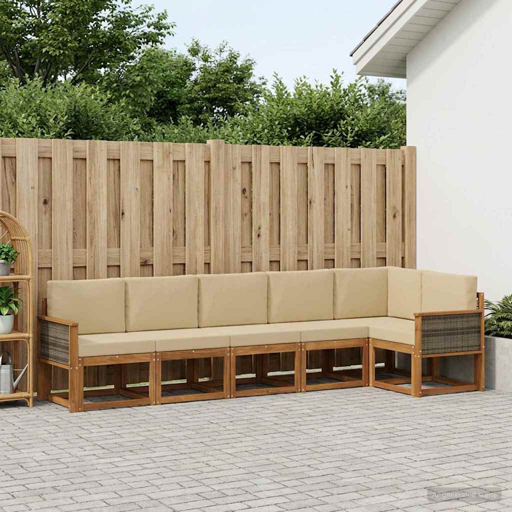 Outdoor-Sofagarnitur 6 stk. Natur und Beige Polyester