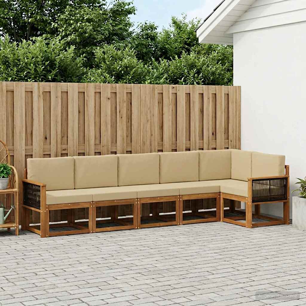 Outdoor-Sofagarnitur 6 stk. Natur und Beige Polyester