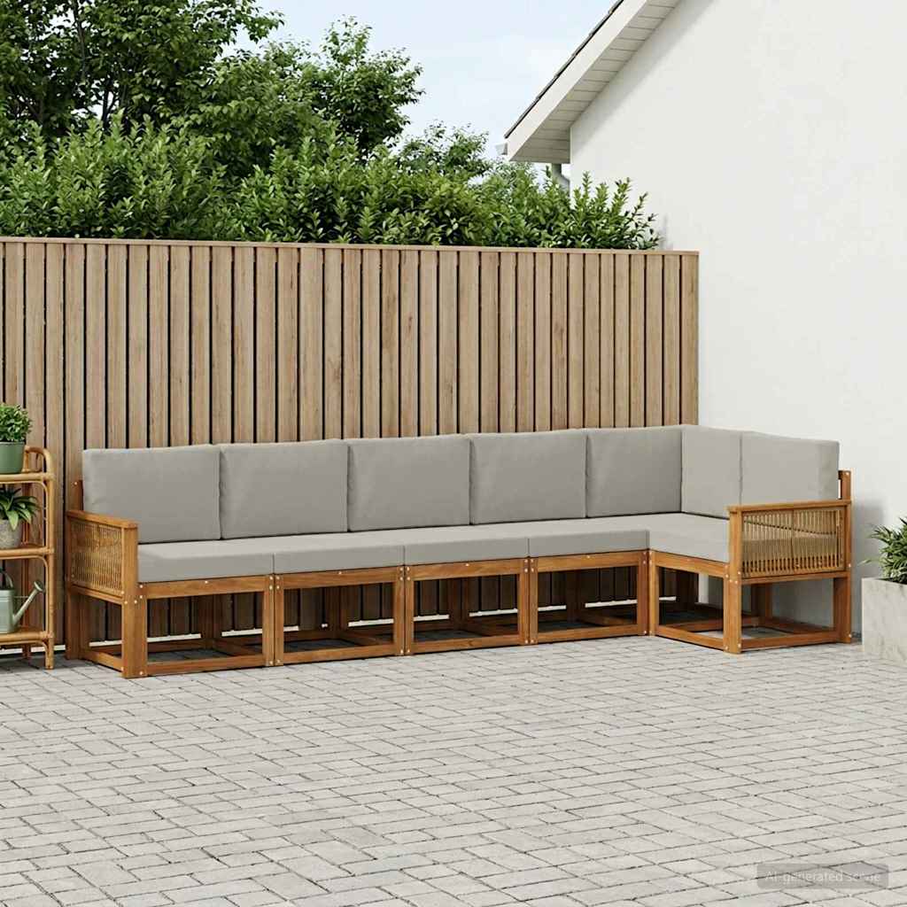 Outdoor-Sofagarnitur 6 stk. Natürlich und Hellgrau Polyester