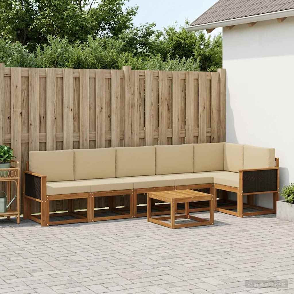 Outdoor-Sofagarnitur 7 stk. Natur und Beige Polyester