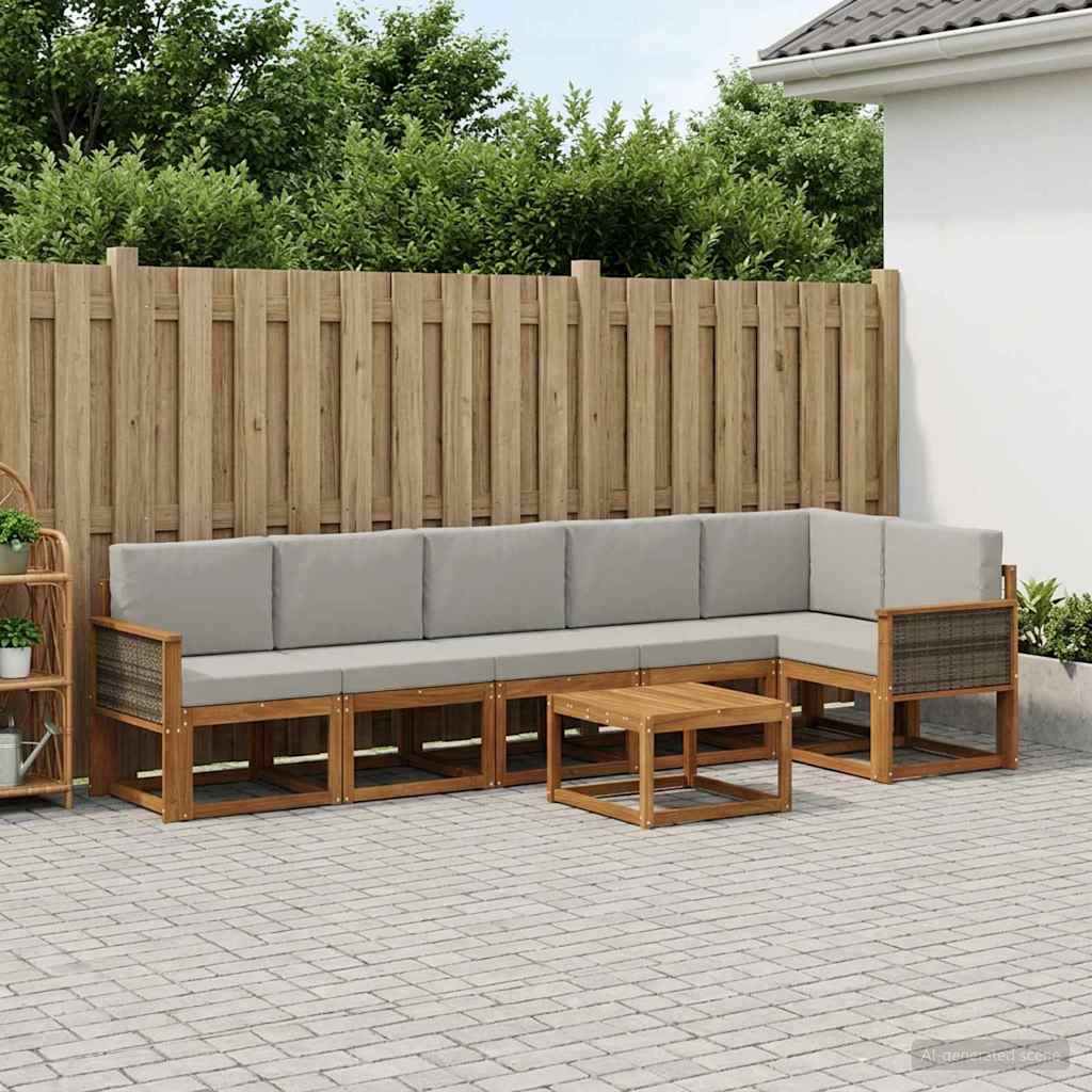 Outdoor-Sofagarnitur 7 stk. Natürlich und Hellgrau Polyester