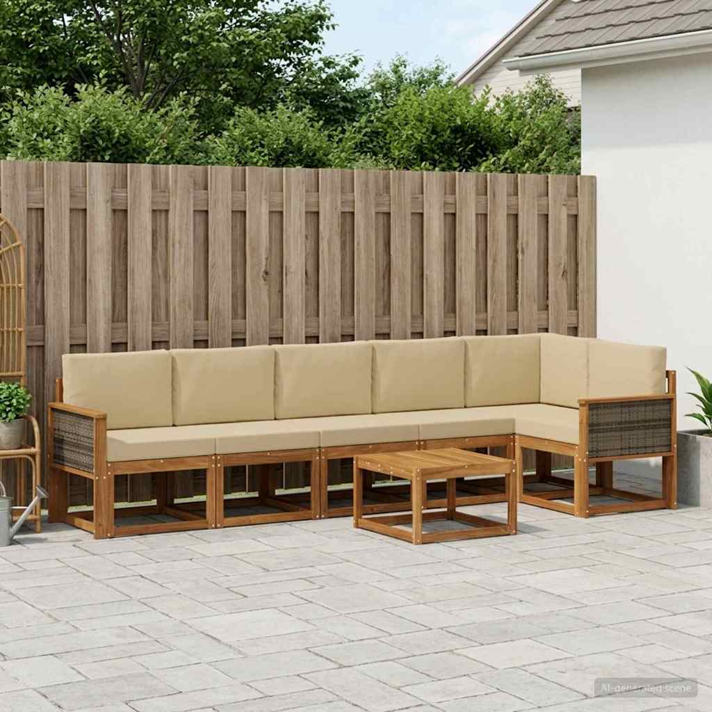 Outdoor-Sofagarnitur 7 stk. Natur und Beige Polyester