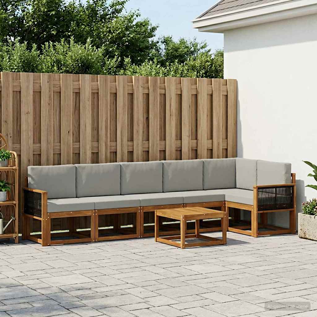 Outdoor-Sofagarnitur 7 stk. Natürlich und Hellgrau Polyester