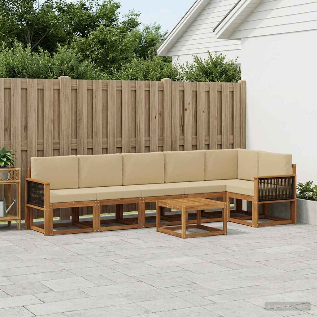 Outdoor-Sofagarnitur 7 stk. Natur und Beige Polyester