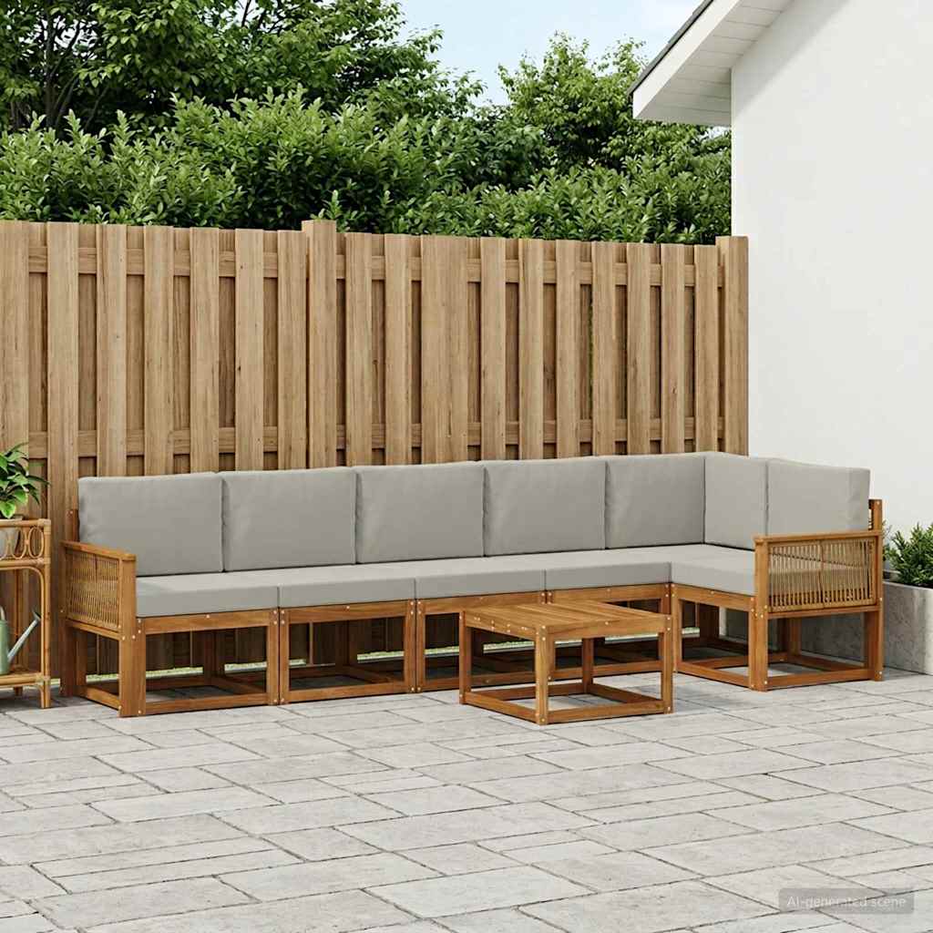 Outdoor-Sofagarnitur 7 stk. Natürlich und Hellgrau Polyester
