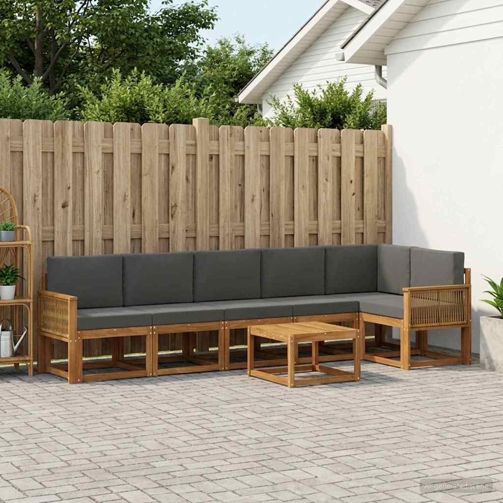 Outdoor-Sofagarnitur 7 stk. Natur und Anthrazit Polyester