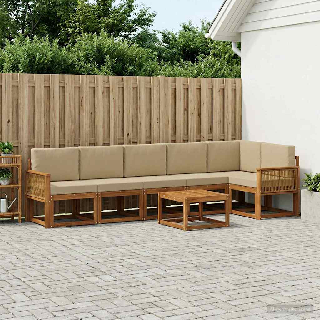 Outdoor-Sofagarnitur 7 stk. Natur und Beige Polyester