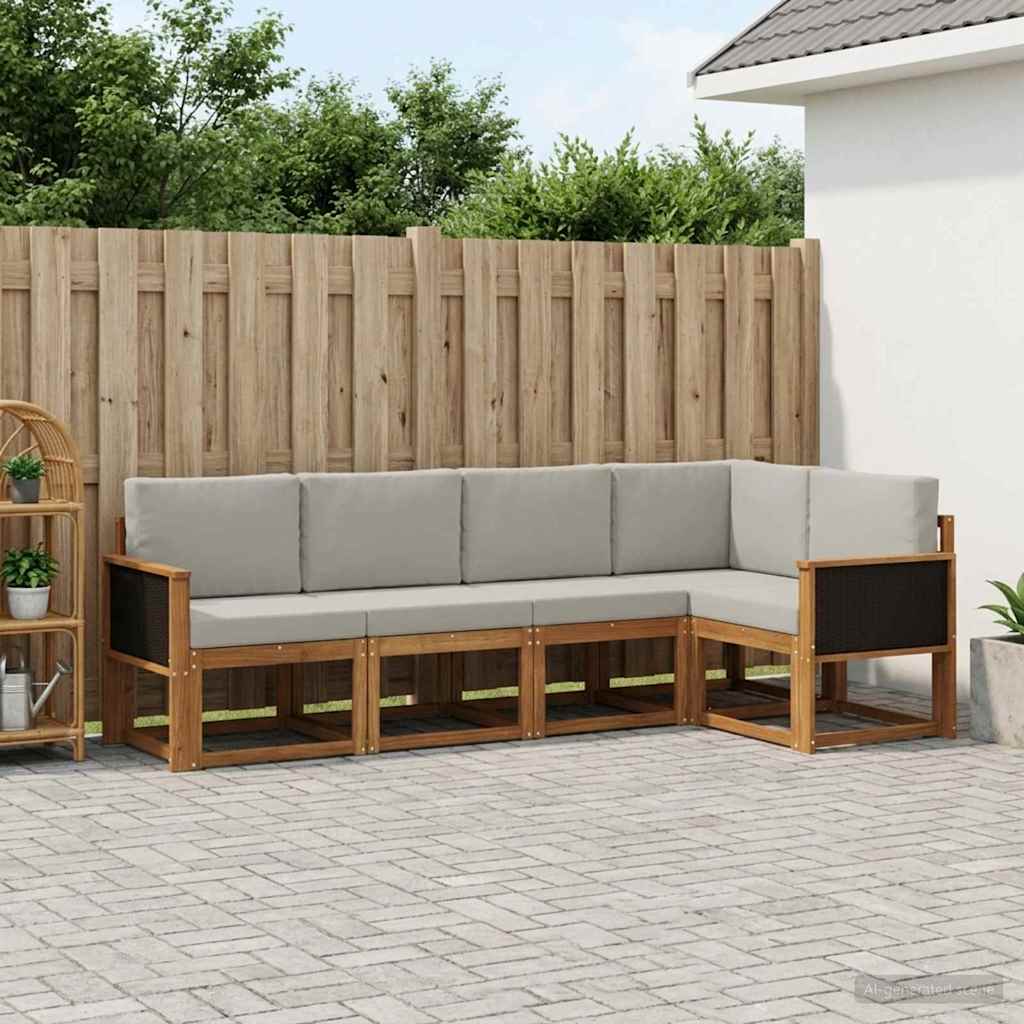 Outdoor-Sofagarnitur 7 stk. Natürlich und Hellgrau Polyester
