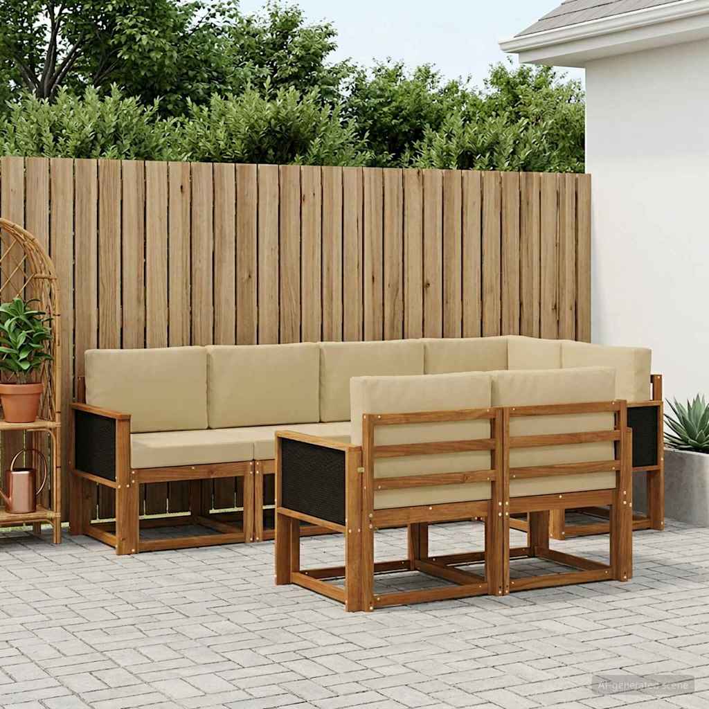Outdoor-Sofagarnitur 7 stk. Natur und Beige Polyester