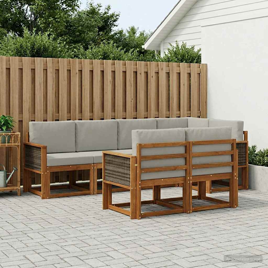 Outdoor-Sofagarnitur 7 stk. Natürlich und Hellgrau Polyester